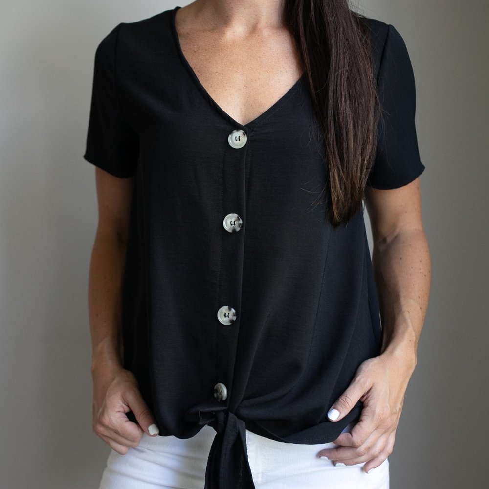 Soft faux button short sleeve blouse